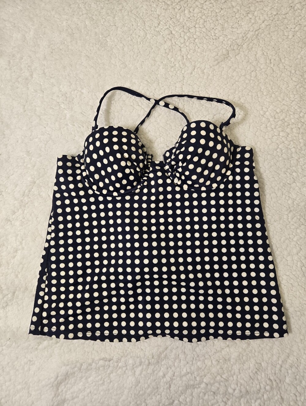 J. Crew Polka Dot Tankini Top Swim Underwire Sz 4 / Small A1567 Navy Blue NWT